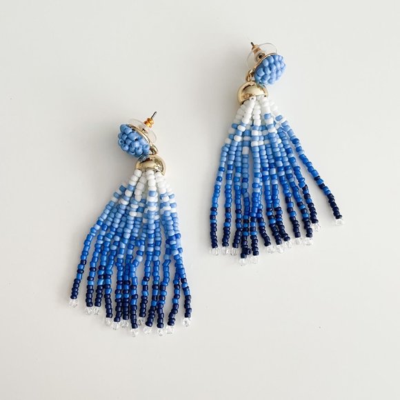 90J. Crew Factory Beaded Tassel Earrings (Sail Blue) - Picture 1 of 3